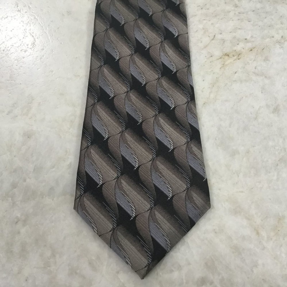 Platinum Designs, 100% Silk, Hand Made, TECHNO-CARE, Tags, Black, greys and Tans